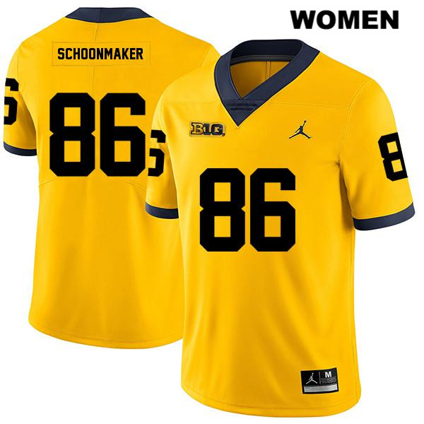 Women's NCAA Michigan Wolverines Luke Schoonmaker #86 Yellow Jordan Brand Authentic Stitched Legend Football College Jersey GI25P08CV